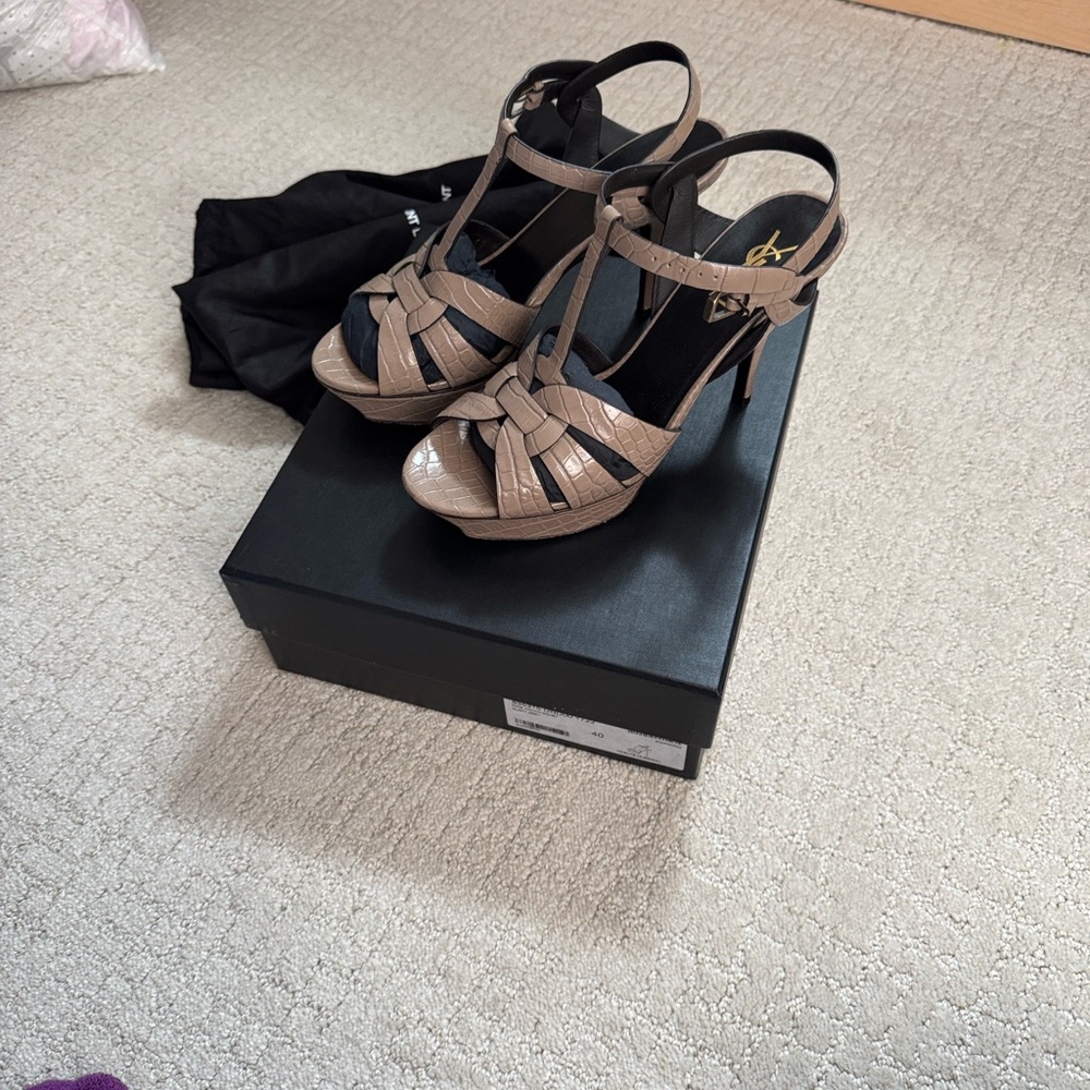 Yves Saint Laurent Tan Strappy Heels